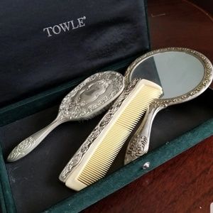 Silver vintage comb brush set